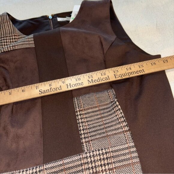 Calvin Klein 2Pc Brown & Plaid Faux Suede Dress,  Matching Duster Sz8 NWT Career - Picture 7 of 12